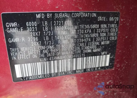 2021 Subaru Ascent Premium from USA, damaged, VIN 4S4WMAHD2M3405515